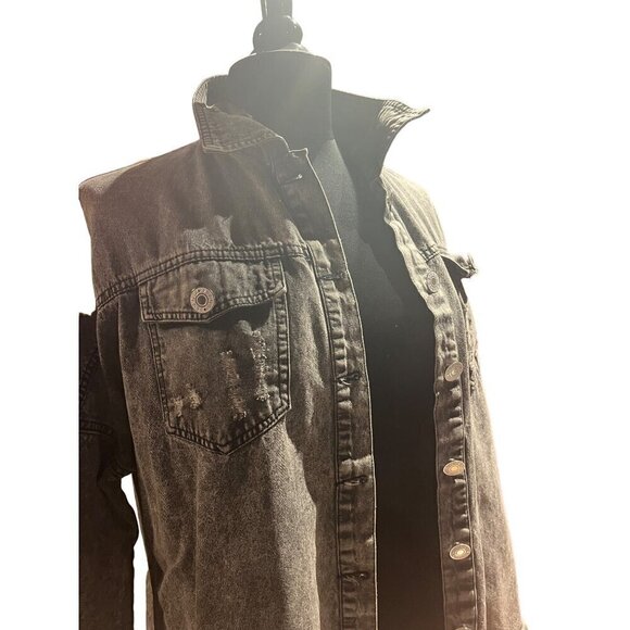 nwt acid washed jean jacket shirt button closure siZE lARGE - Picture 9 of 10